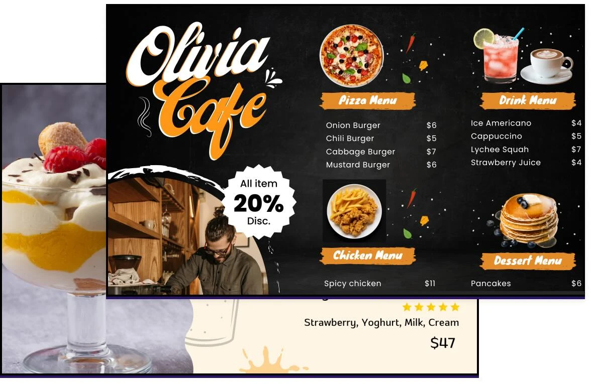 Restaurant digital menu board cafe promotion screen