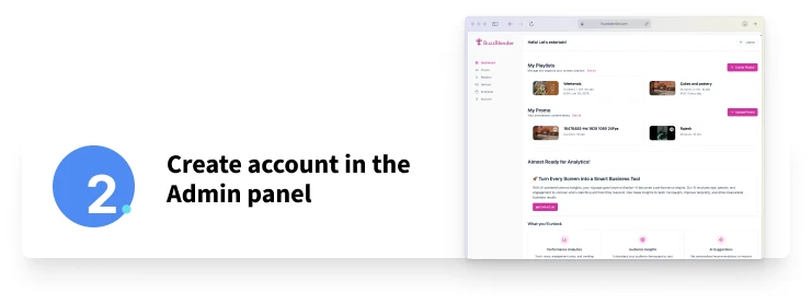 Create account in digital signage admin panel