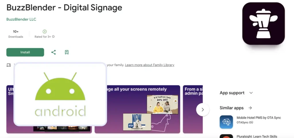 BuzzBlender digital signage app on Google Play Store for Android devices