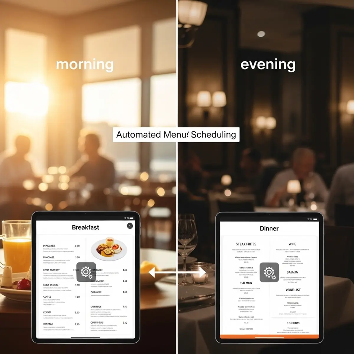 Automated digital menu scheduling for morning and evening restaurant menus