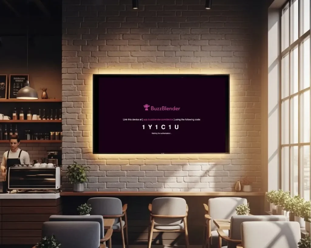 Digital signage screen in a café using Buzzblender on Philips TV with Titan OS