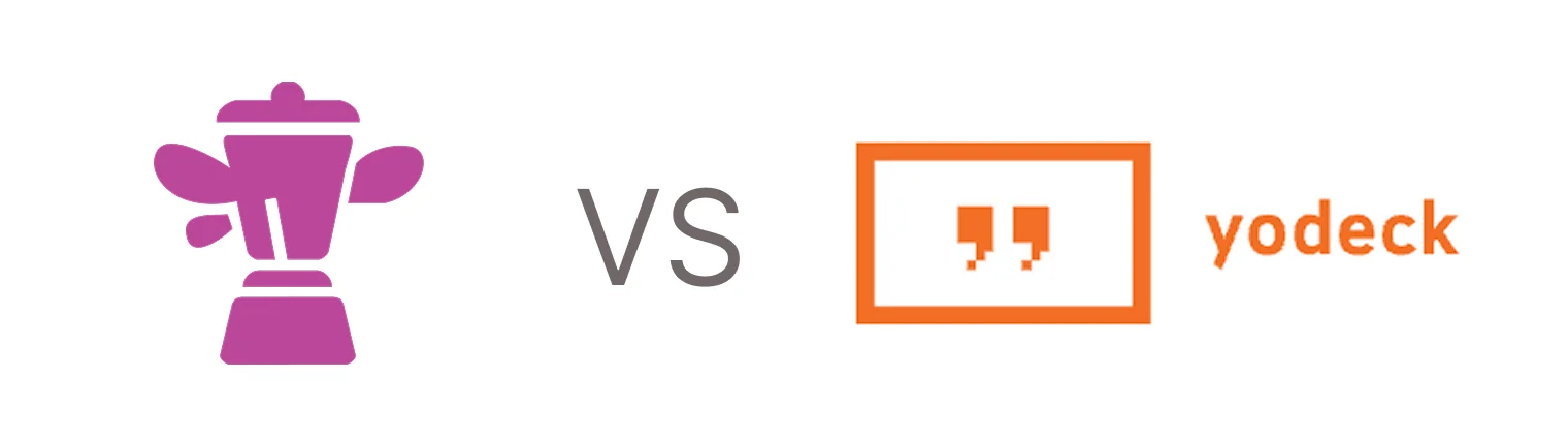 Buzzblender vs Yodeck digital signage software logo comparison