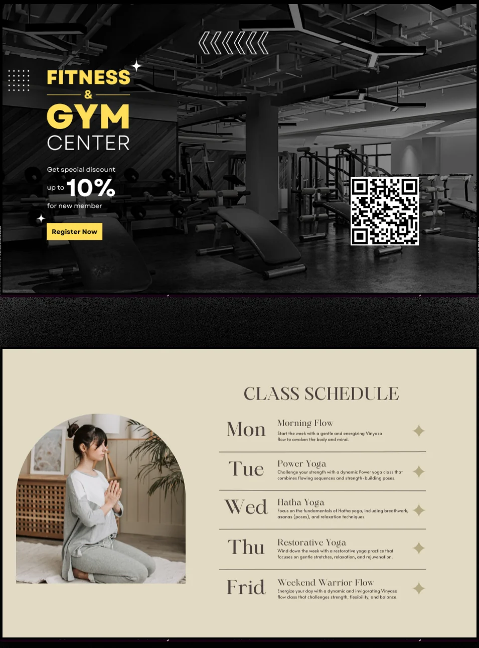 Gym digital signage screen promotion qr code class schedule fitness