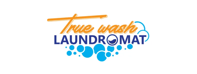 True wash laundromat logo with bubbles and clean branding design