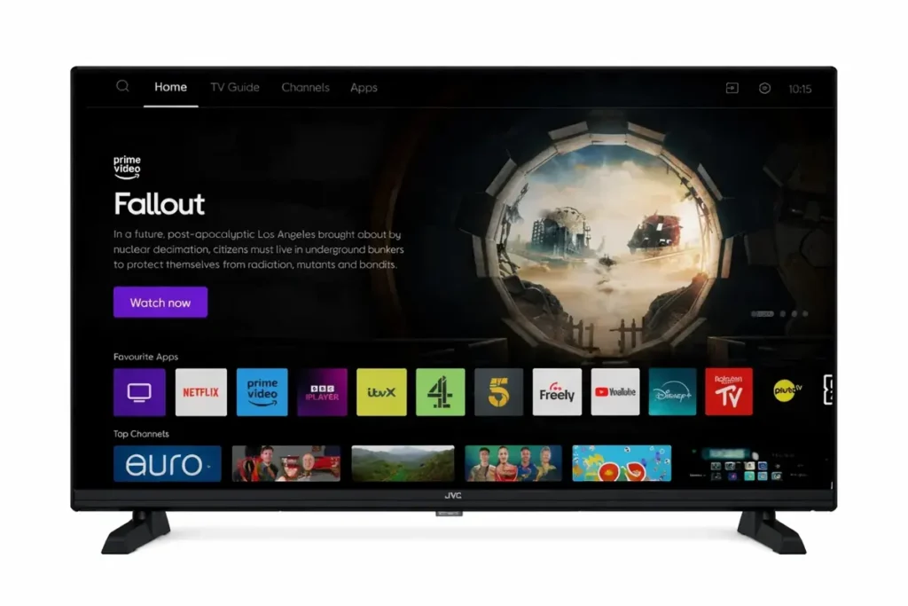 Titan OS interface on Philips Smart TV showing apps like Netflix, Prime Video and YouTube