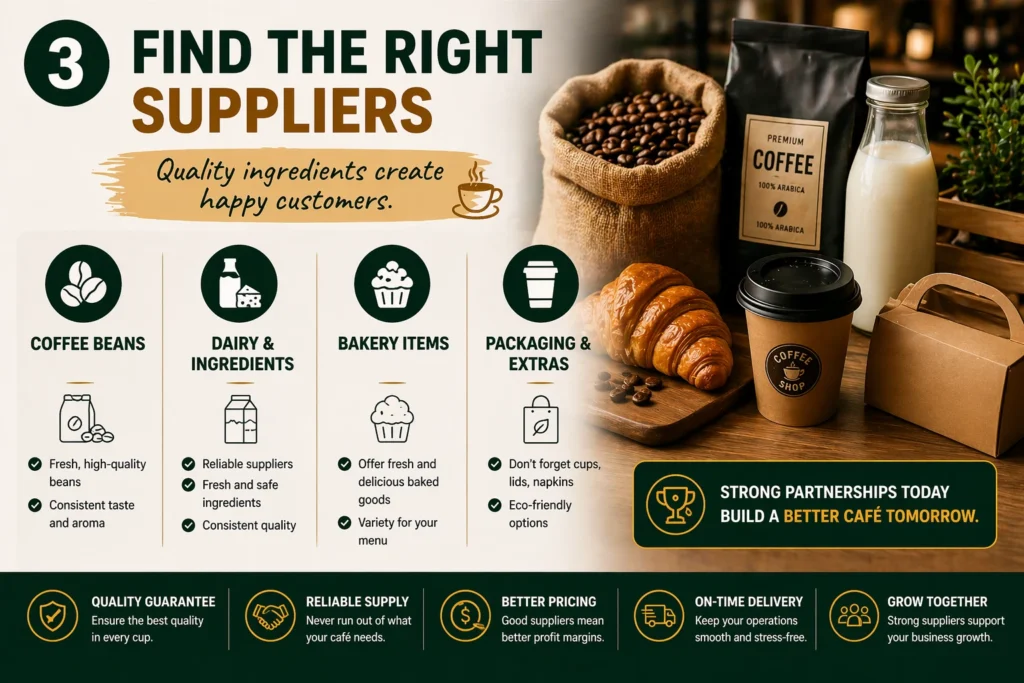Find the right café suppliers including coffee beans, dairy products, bakery items, and packaging materials