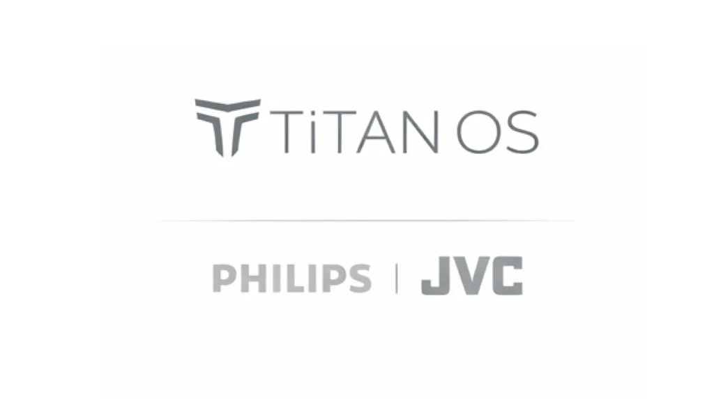 TitanOS smart TV platform logo with Philips and JVC compatibility