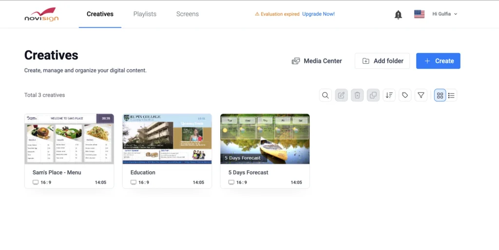 Novisign Admin Panel Example