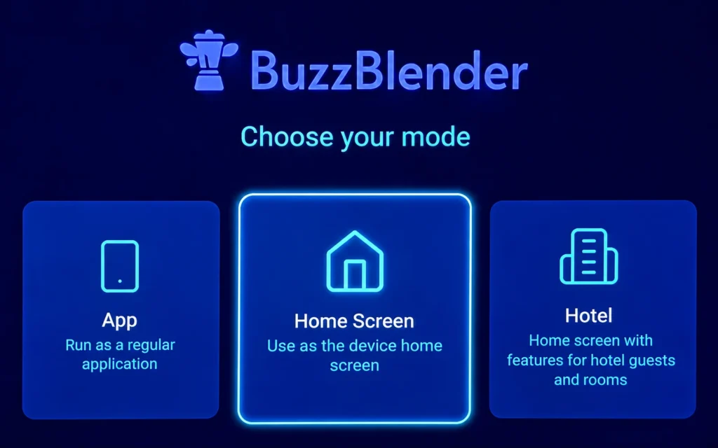 UI of Buzzblender with Launcher mode button